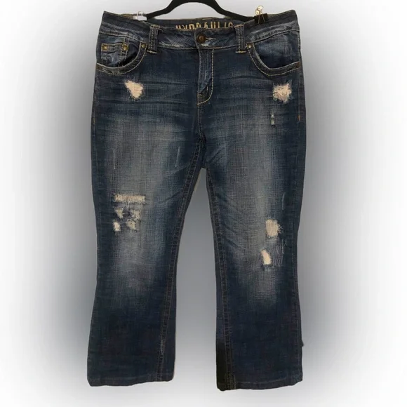 ๐๐ป$ Markdown to final price. Hydraulic distress denim boot cut jeans size 16W - Picture 1 of 6
